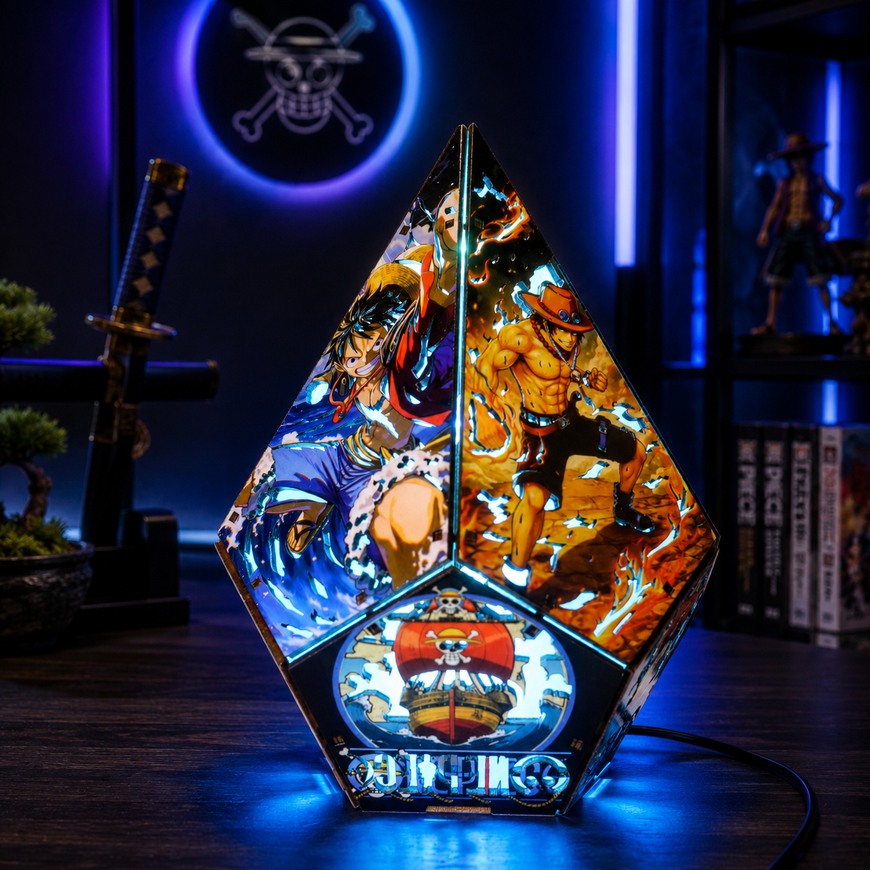 5-Sided Wooden Anime Story Lamp | RGB Handmade Night Light