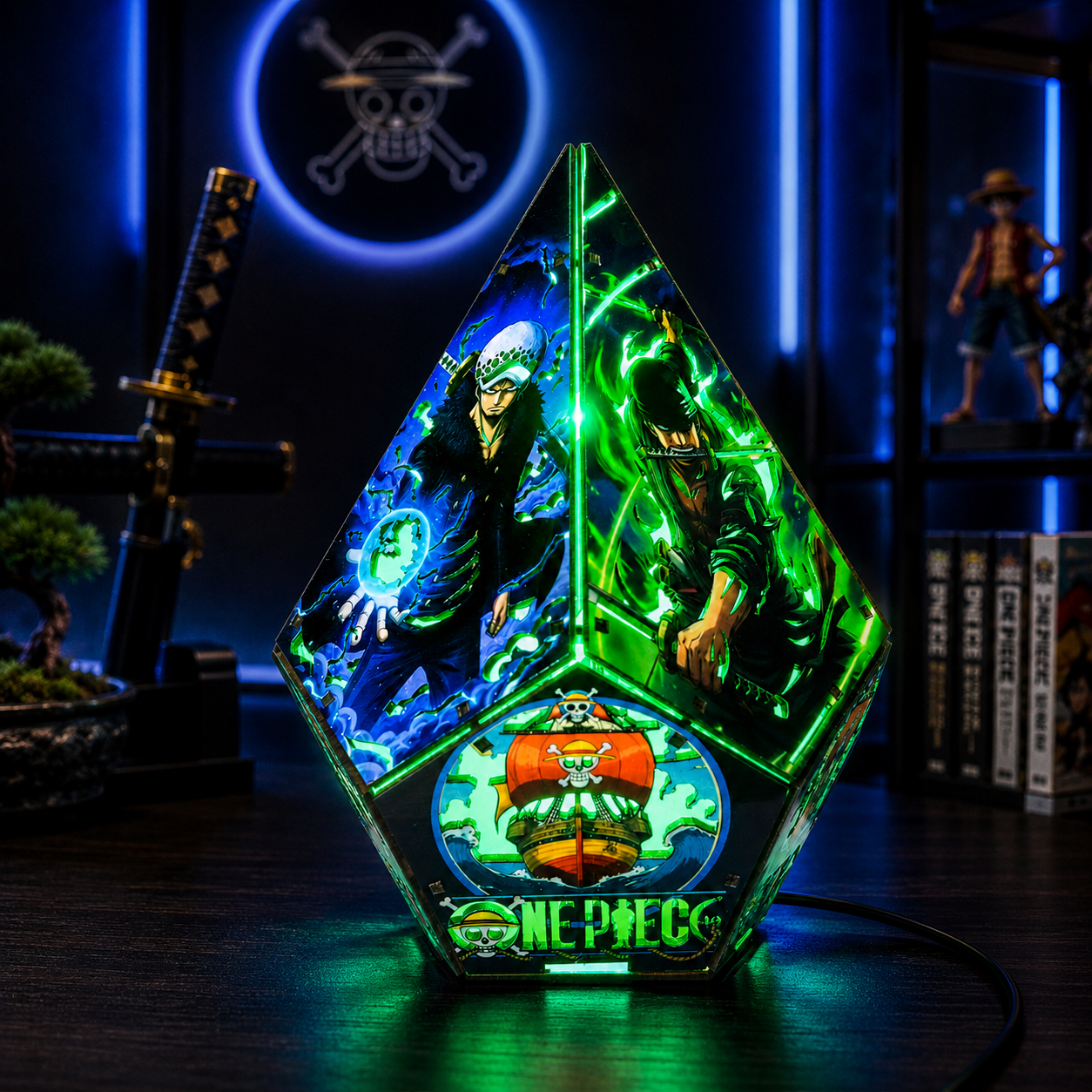 5-Sided Wooden Anime Story Lamp | RGB Handmade Night Light