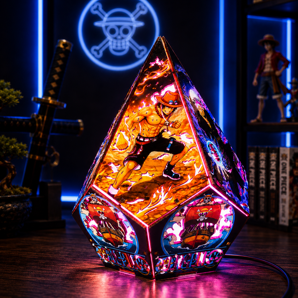 5-Sided Wooden Anime Story Lamp | RGB Handmade Night Light