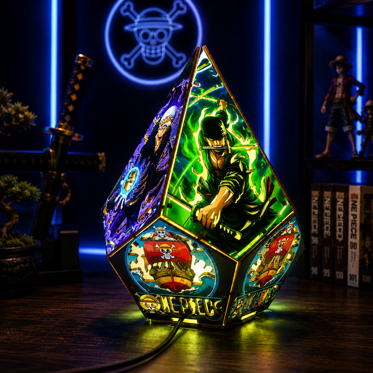 5-Sided Wooden Anime Story Lamp | RGB Handmade Night Light