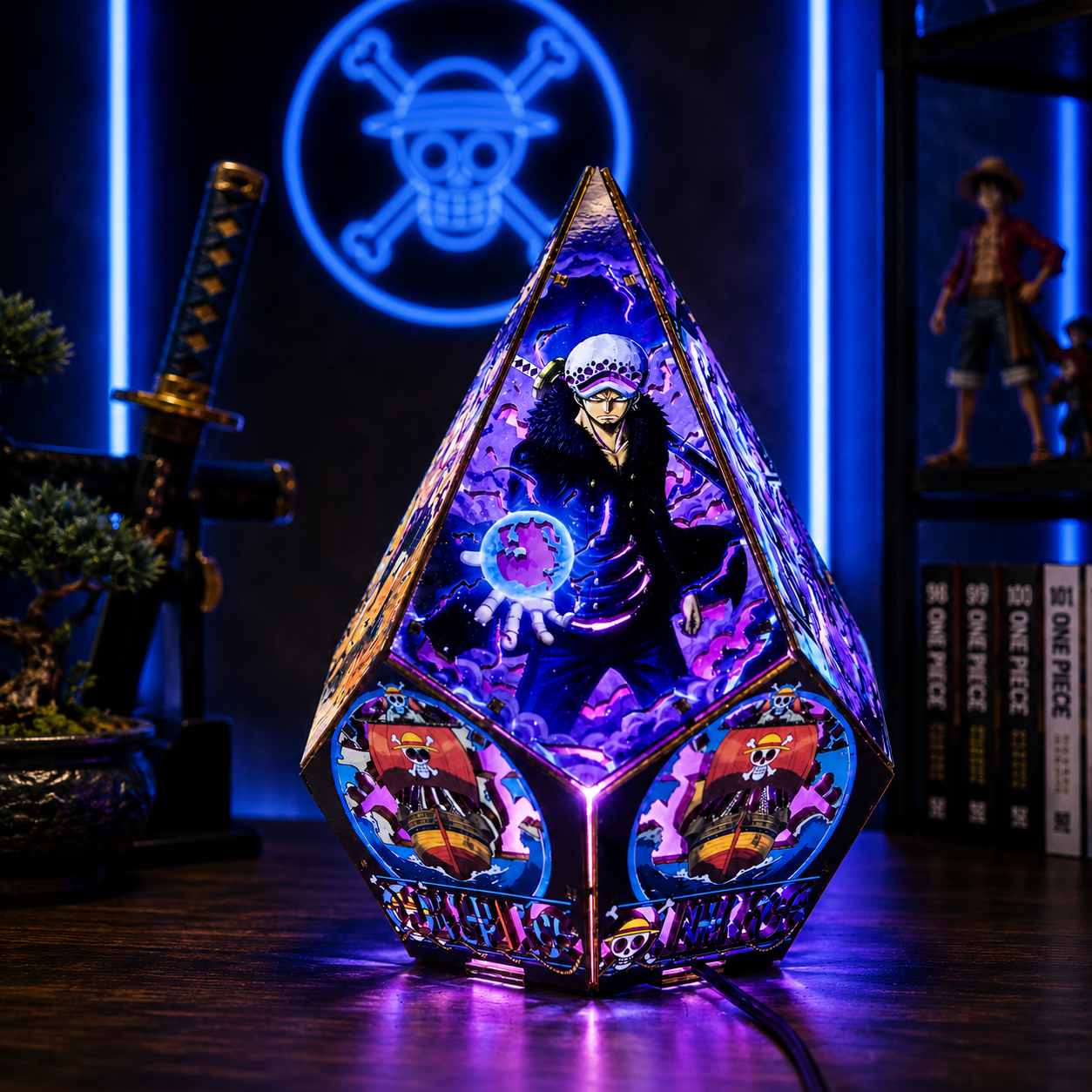 5-Sided Wooden Anime Story Lamp | RGB Handmade Night Light