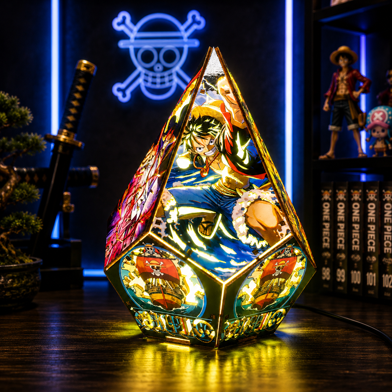 5-Sided Wooden Anime Story Lamp | RGB Handmade Night Light