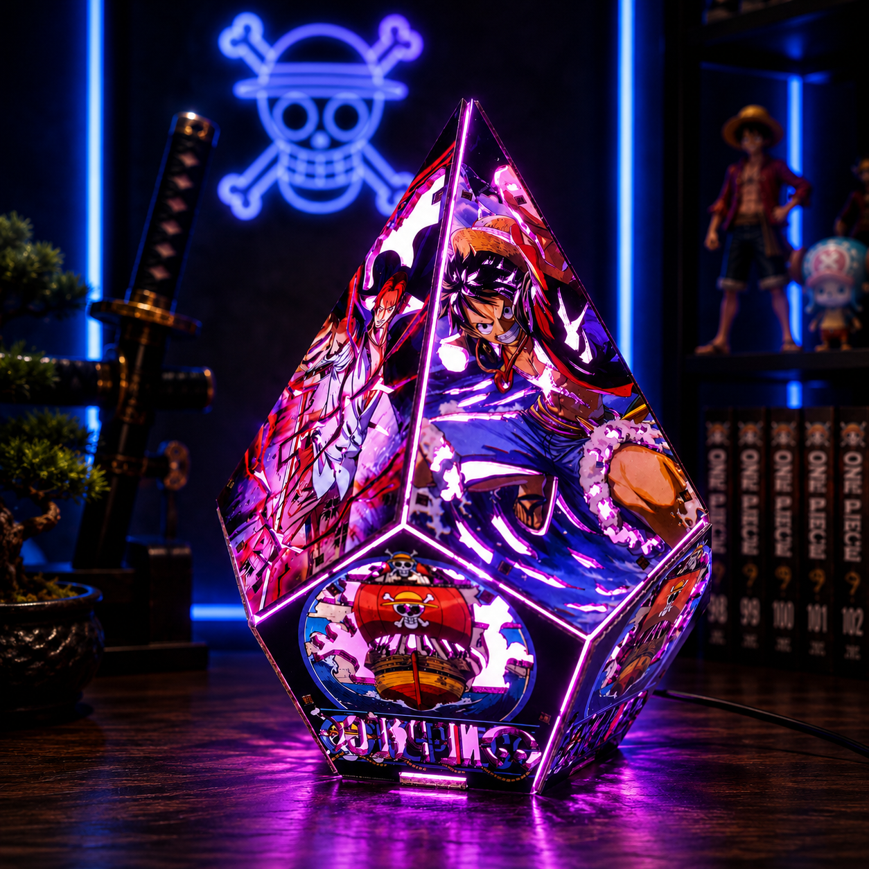 5-Sided Wooden Anime Story Lamp | RGB Handmade Night Light