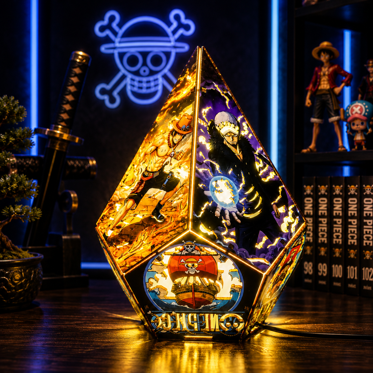 5-Sided Wooden Anime Story Lamp | RGB Handmade Night Light