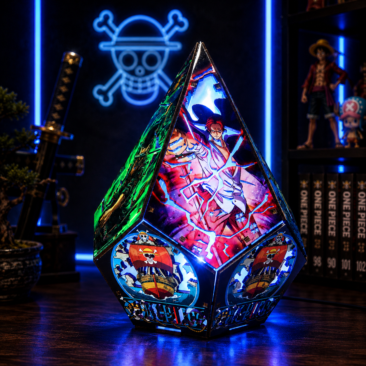 5-Sided Wooden Anime Story Lamp | RGB Handmade Night Light