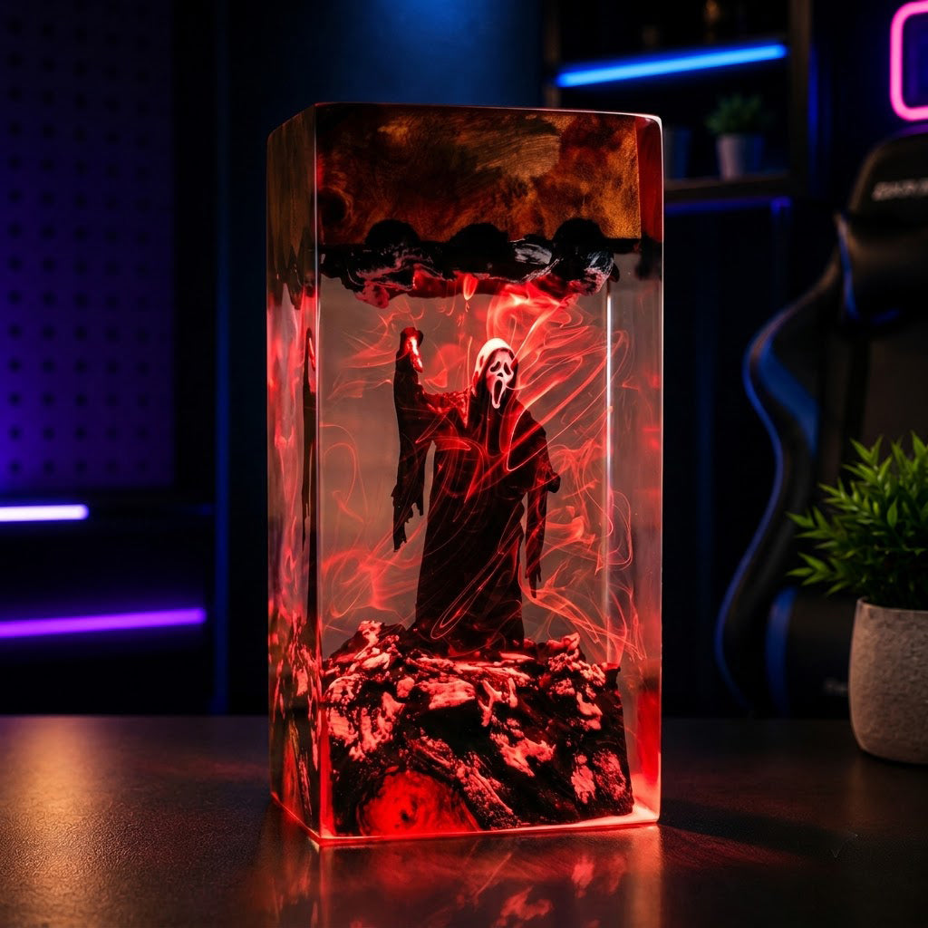 Handmade horror resin LED night light creating an eerie Halloween atmosphere