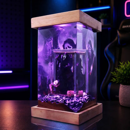 Handmade horror epoxy resin lamp decorating a gaming room, movie room, or Halloween display